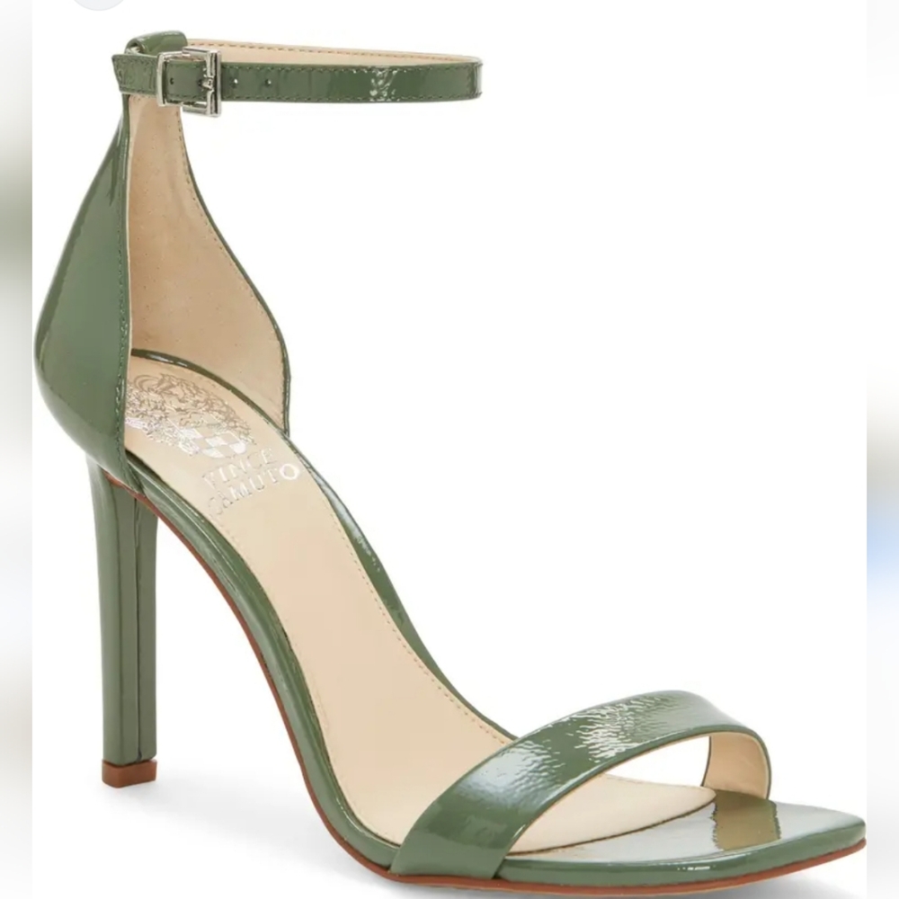 Vince Camuto Olive Green Patent Leather Heel Sandals Ankle Strap 8